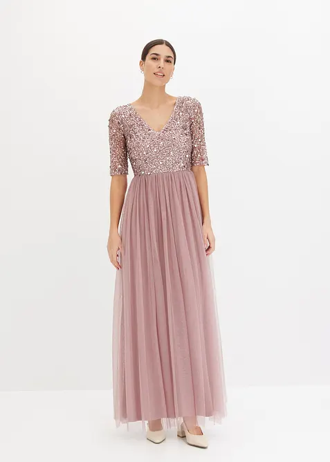Robe de soirée en tulle avec haut brodé de sequins, bonprix
