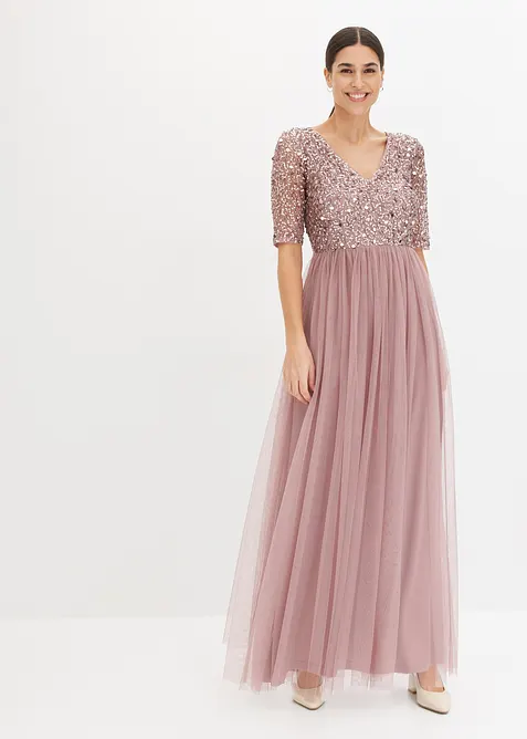 Robe de soirée en tulle avec haut brodé de sequins, bonprix