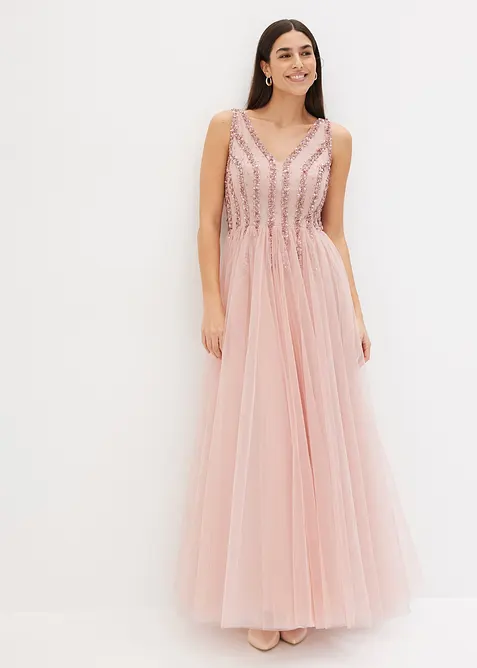 Robe longue en tulle fin avec sequins brodés, bonprix