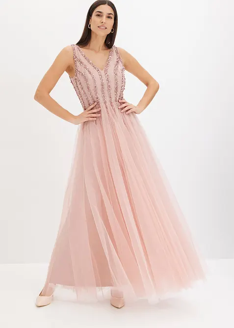 Robe longue en tulle fin avec sequins brodés, bonprix