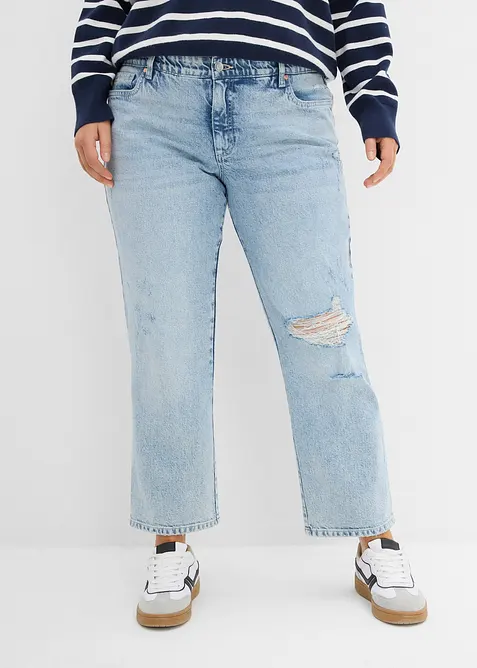 Jean droit cropped taille mi-haute &eacute;lastiqu&eacute;e, peu extensible, bonprix