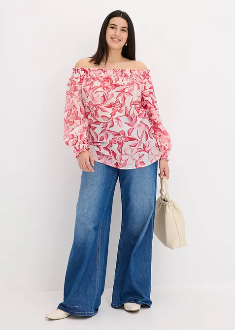 Blouse imprimée encolure bardot, bonprix