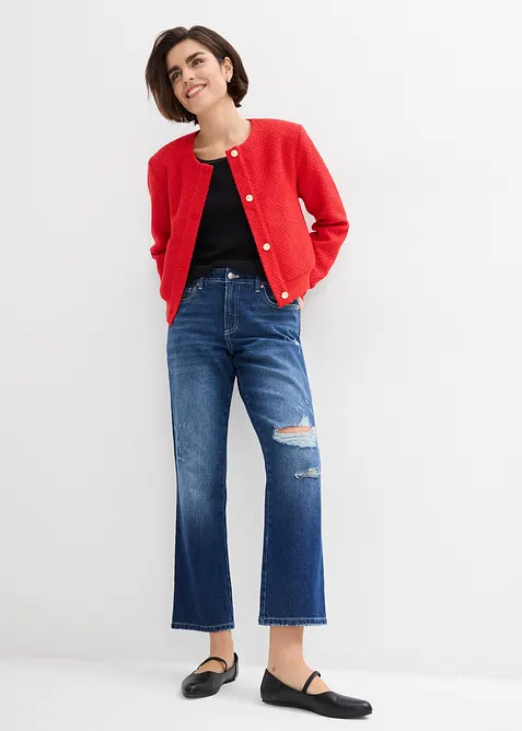 Jean droit cropped taille mi-haute &eacute;lastiqu&eacute;e, peu extensible, bonprix