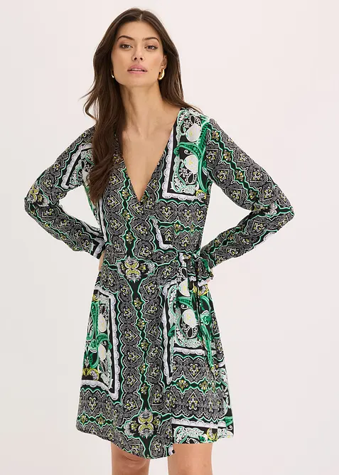 Robe portefeuille en satin imprim&eacute;, bonprix