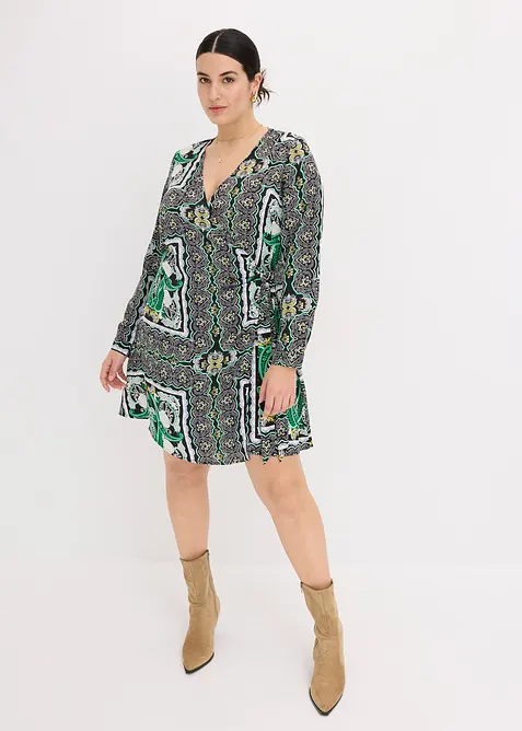 Robe portefeuille en satin imprim&eacute;, bonprix