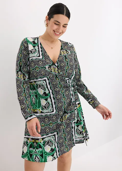 Robe portefeuille en satin imprim&eacute;, bonprix