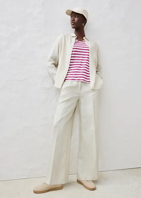 T-shirt 100% lin à manches chauve-souris, bonprix