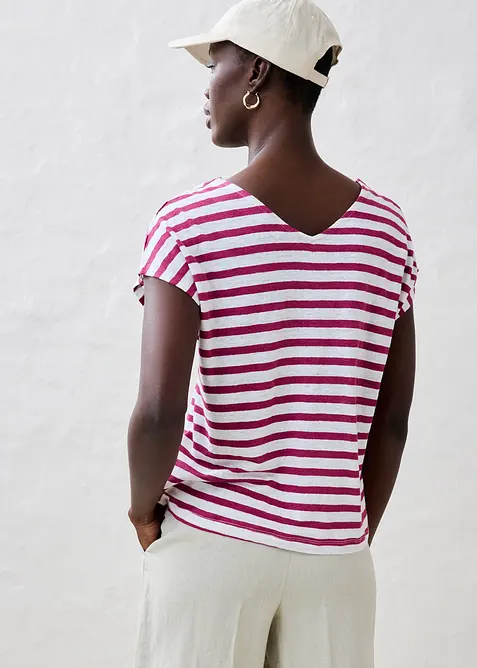 T-shirt 100% lin à manches chauve-souris, bonprix