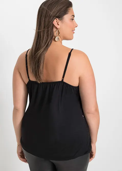 Top &agrave; bretelles fines et sequins, mati&egrave;re douce, bonprix