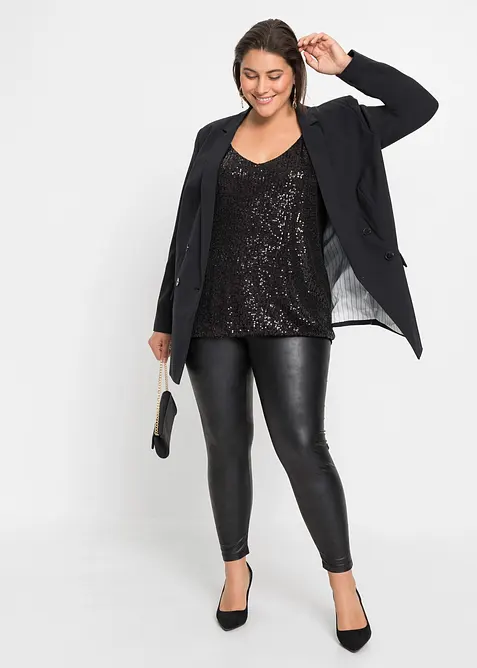 Top &agrave; bretelles fines et sequins, mati&egrave;re douce, bonprix