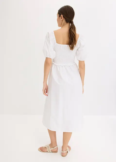 Robe midi à manches bouffantes et haut smocké, bonprix