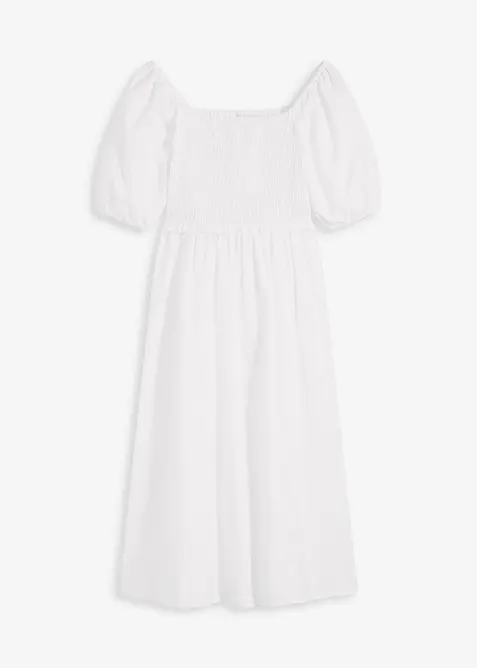 Robe midi à manches bouffantes et haut smocké, bonprix