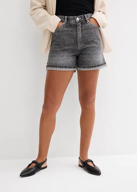Short en jean taille haute, peu extensible, bonprix
