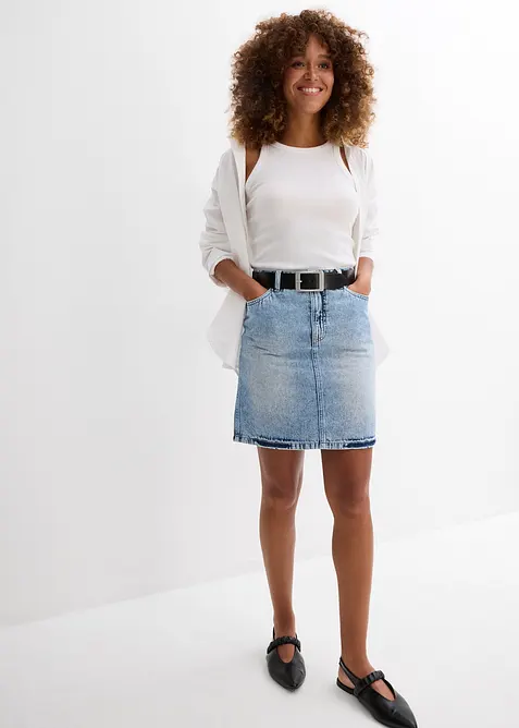Jupe midi en jean, peu extensible, bonprix