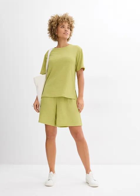 Short taille élastiquée en crêpe gaufré, bonprix