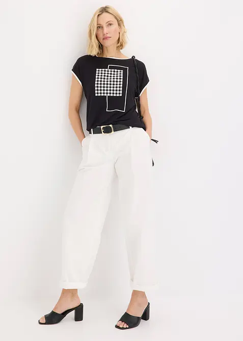 T-shirt à imprimé placé et passepoil contrastant, bonprix