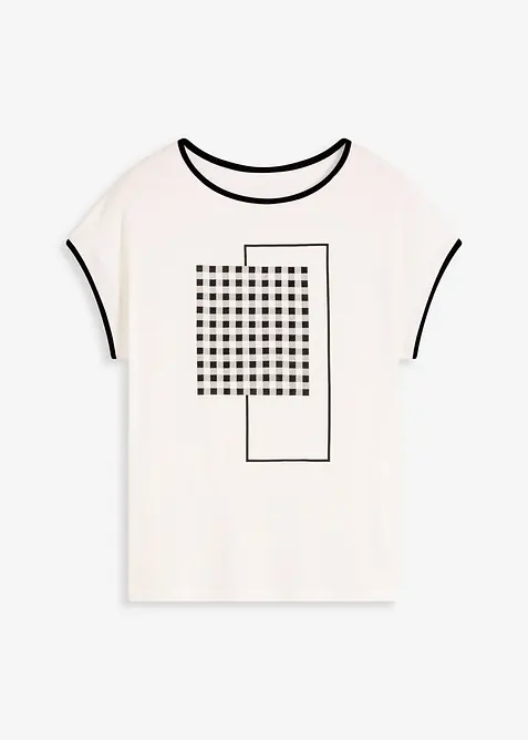 T-shirt à imprimé placé et passepoil contrastant, bonprix