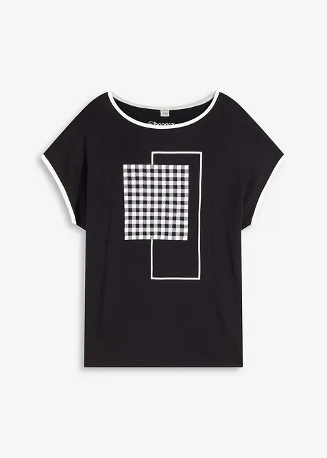 T-shirt à imprimé placé et passepoil contrastant, bonprix