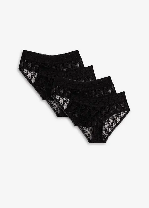 Lot de 4 culottes en dentelle avec fronces, bonprix