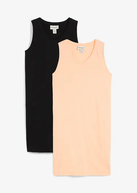 Lot de 2 débardeurs longs 100% coton, bonprix