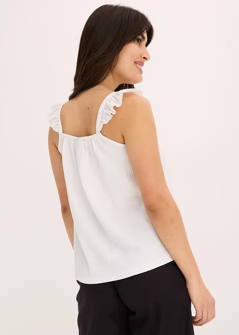 Top en jersey crêpe à bretelles volantées, bonprix