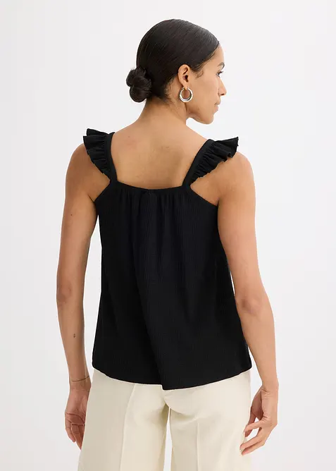 Top en jersey cr&ecirc;pe &agrave; bretelles volant&eacute;es, bonprix