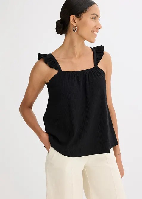 Top en jersey cr&ecirc;pe &agrave; bretelles volant&eacute;es, bonprix