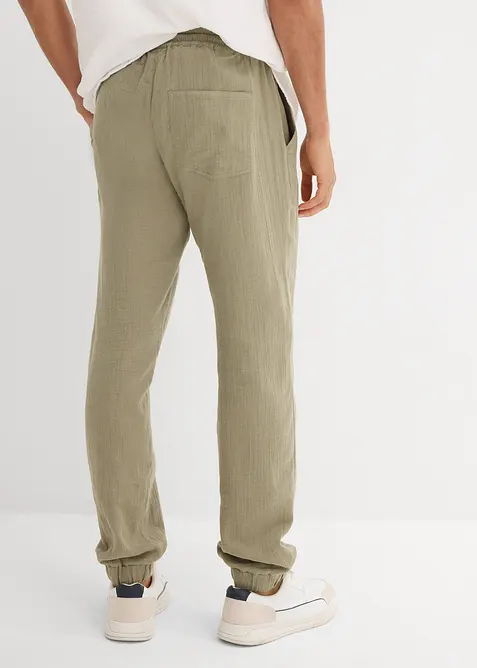 Pantalon jogger regular en gaze de coton, fusel&eacute;, bonprix