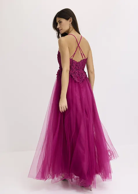 Robe longue en tulle délicat avec dentelle, bonprix