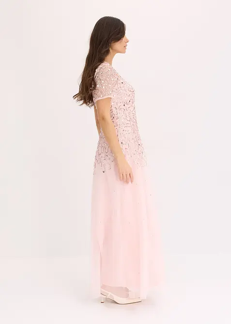 Robe longue en tulle délicat à sequins brodés, bonprix