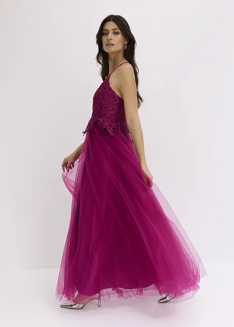 Robe longue en tulle délicat avec dentelle, bonprix