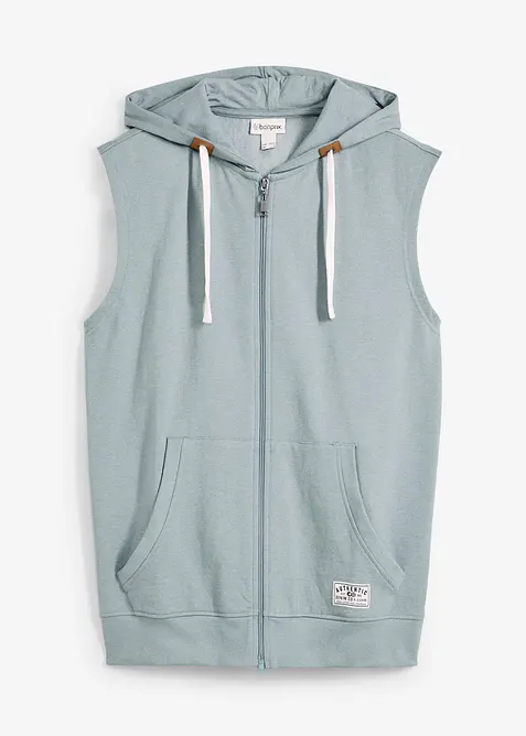 Sweat zipp&eacute; &agrave; capuche sans manches en coton m&eacute;lang&eacute;, bonprix