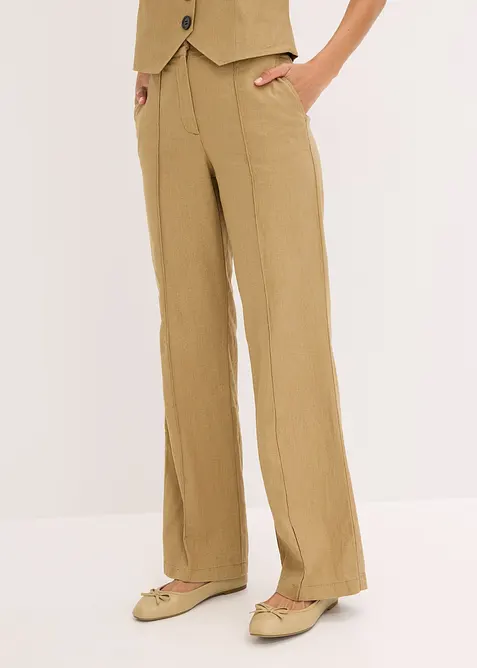 Pantalon taille haute à pinces en lin majoritaire, bonprix