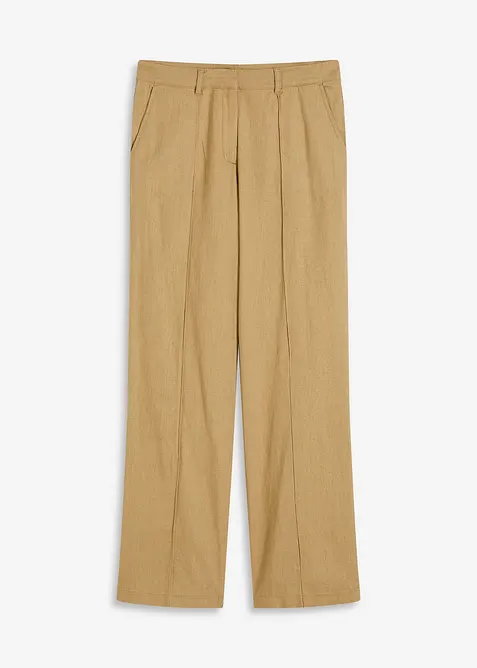 Pantalon taille haute à pinces en lin majoritaire, bonprix