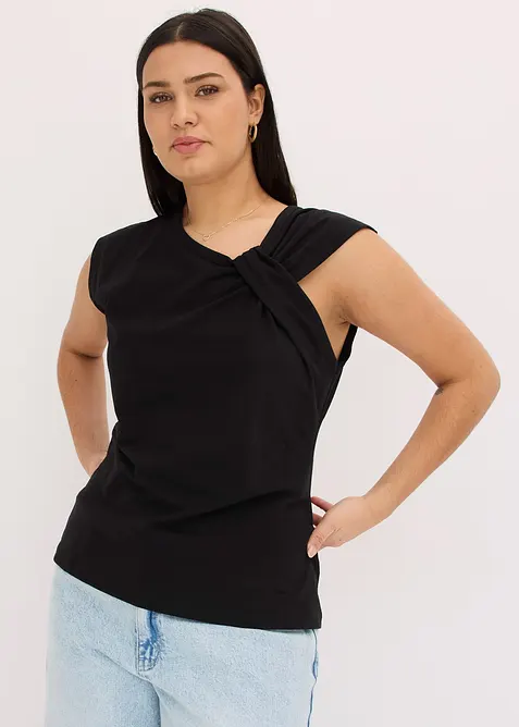 T-shirt en coton extensible avec détail twisté, bonprix