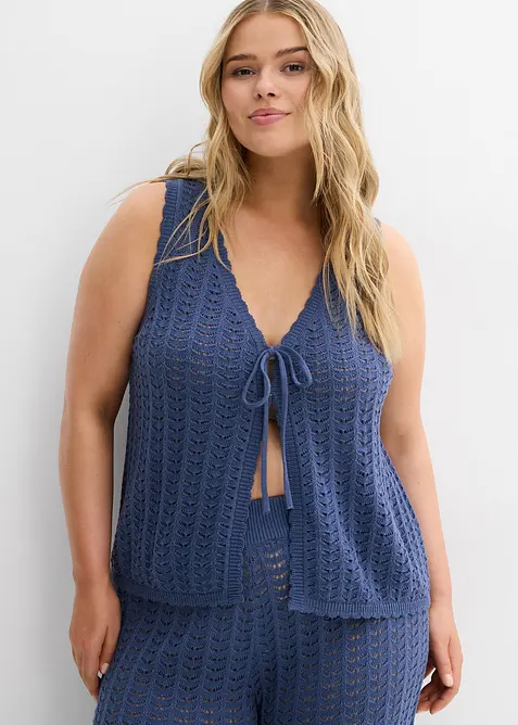 Gilet sans manches en maille ajour&eacute;e, bonprix