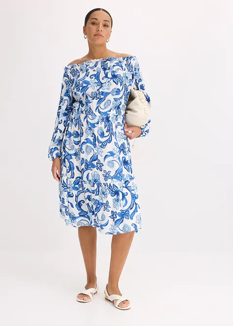 Robe à col Bardot en viscose texturée, bonprix