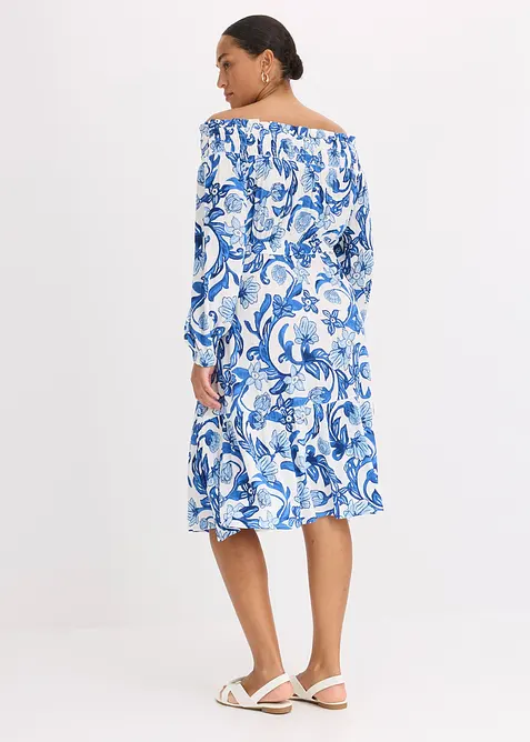 Robe à col Bardot en viscose texturée, bonprix