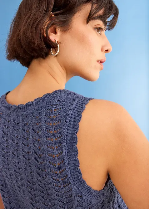 Gilet sans manches en maille ajour&eacute;e, bonprix