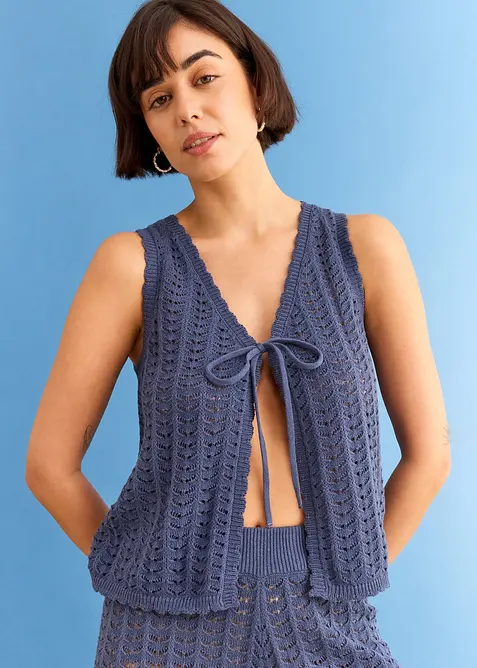 Gilet sans manches en maille ajour&eacute;e, bonprix