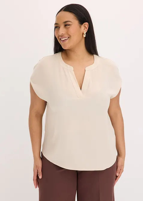 Blouse manches courtes ample en satin avec &eacute;paules descendues, bonprix