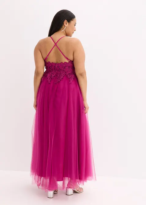 Robe longue en tulle délicat avec dentelle, bonprix