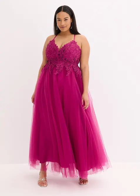 Robe longue en tulle délicat avec dentelle, bonprix