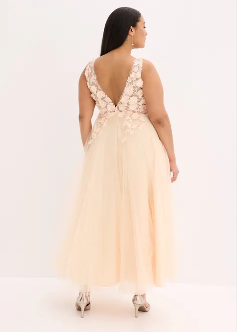 Robe longue en tulle fin avec fleurs appliquées, bonprix
