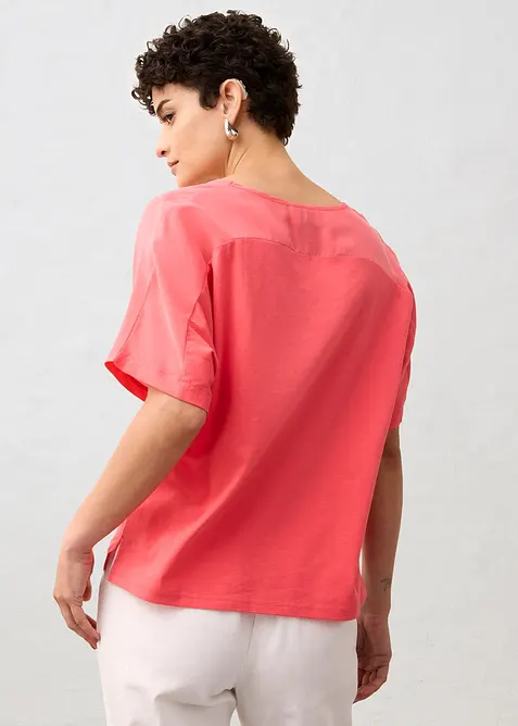 T-shirt avec soie et empi&egrave;cement tiss&eacute;, bonprix