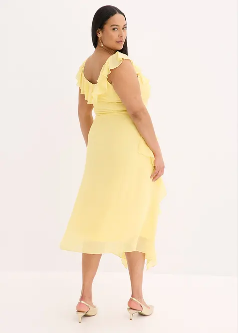 Robe en crêpe avec bretelles et volants, bonprix