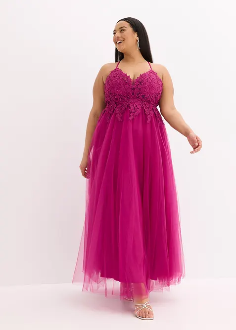 Robe longue en tulle délicat avec dentelle, bonprix