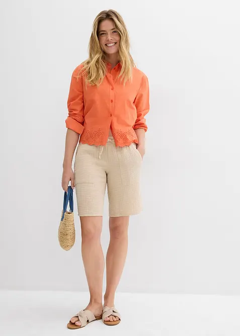 Bermuda en gaze de coton avec taille élastiquée, bonprix