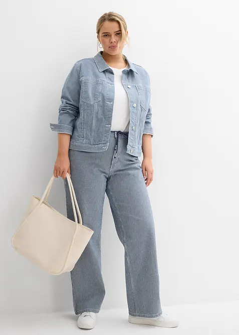 Veste en jean rayée, raccourcie, bonprix