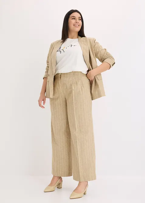 Pantalon à pinces en lin majoritaire, bonprix